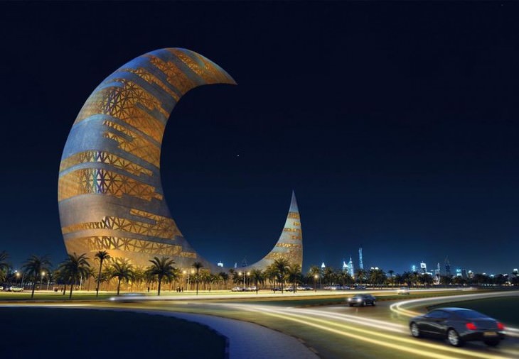 Futuristic Buildings Crescent Moon Tower