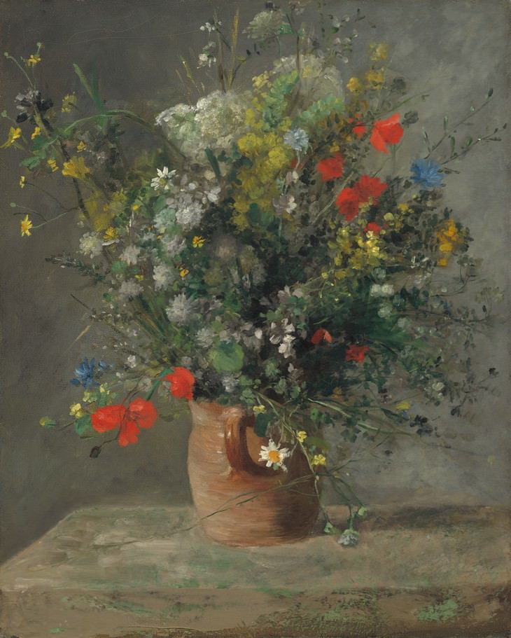 famous flower paintings Flowers in a Vase (1866)  Pierre-Auguste Renoir
