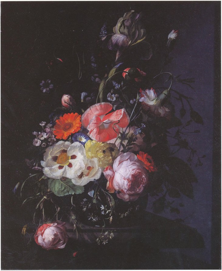 famous flower paintings Still Life With Flowers On a Marble Slab (1716) Rachel Ruysch