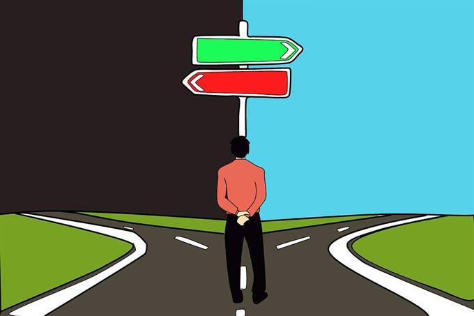 improve your life quiz: illustration of man at a crossroad