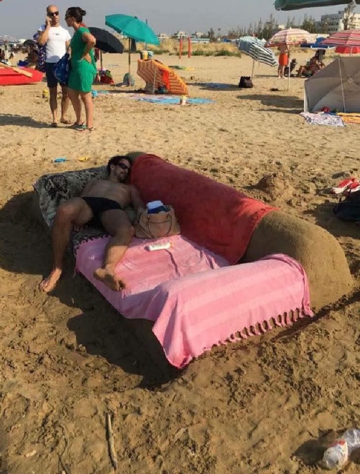 hilarious beach photos sand caste couch