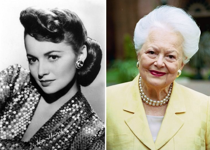 celebrities past their 80s Olivia DeHavilland (1945 vs 2000)