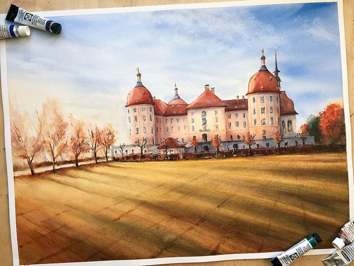 Watercolor landmarks: Moritzburg