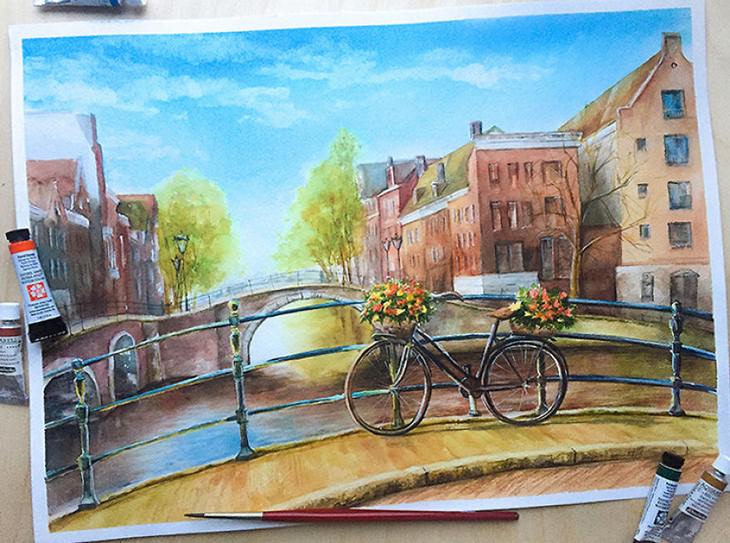 Watercolor landmarks: Amsterdam