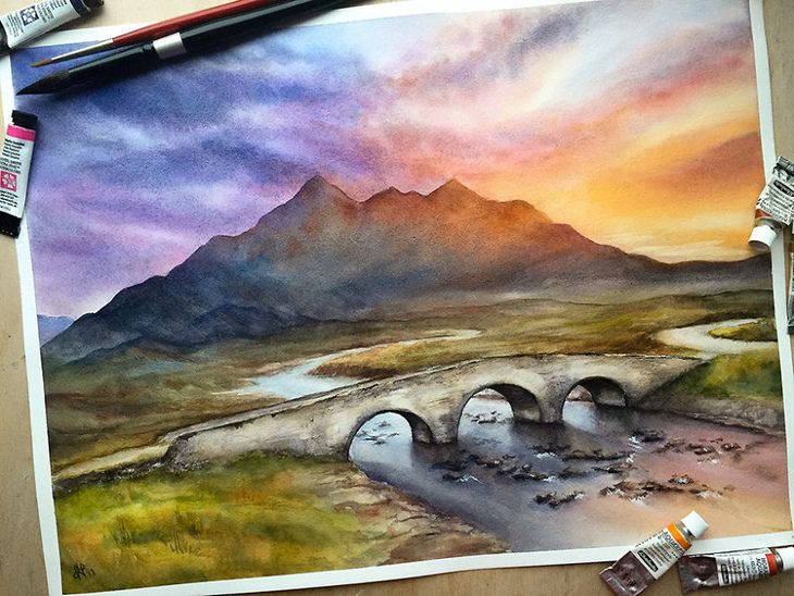 Watercolor landmarks: Skye Scotland