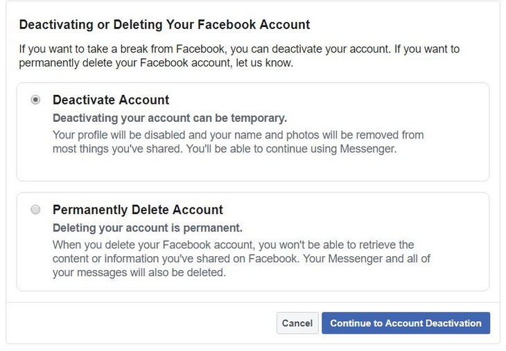 Delete Facebook: delete or deactivate