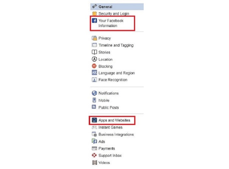 Delete Facebook: account settings tab