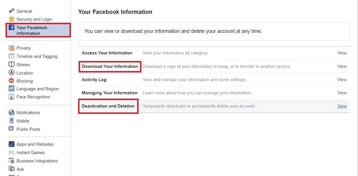 Delete Facebook: information