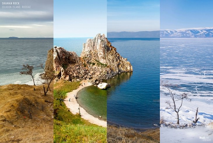 throughout the seasons places in the world Shaman Rock, Olkhon Island, Russia