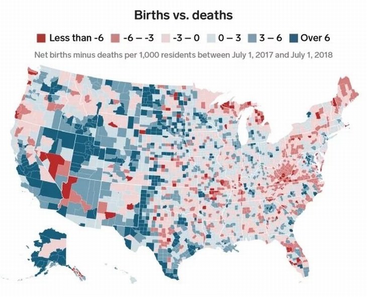 U.S. statistics maps births vs deaths