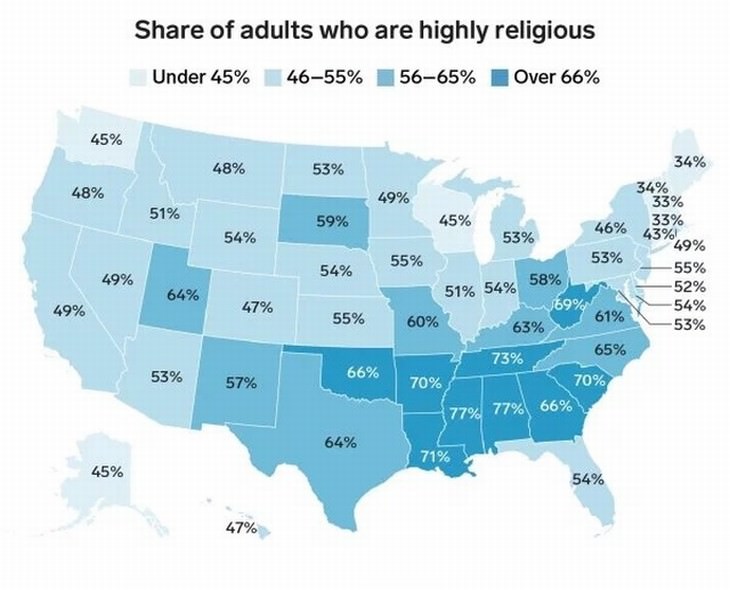 U.S. statistics maps religiousness