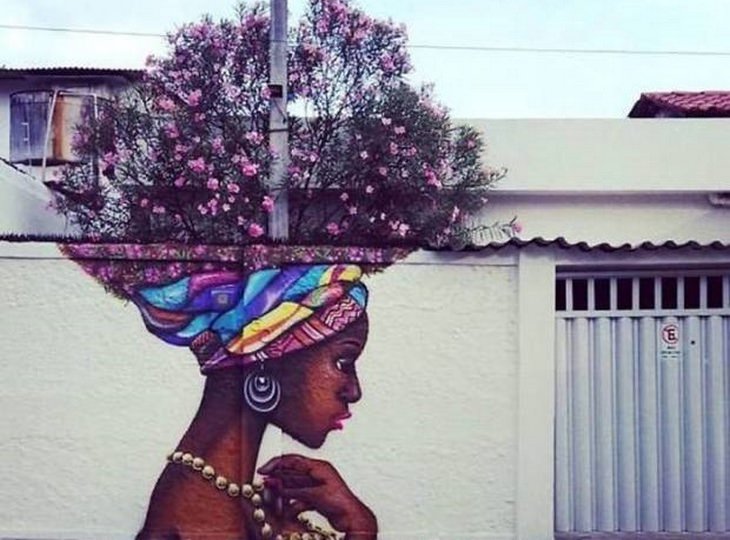 Plants and Street Art: beautiful woman hair