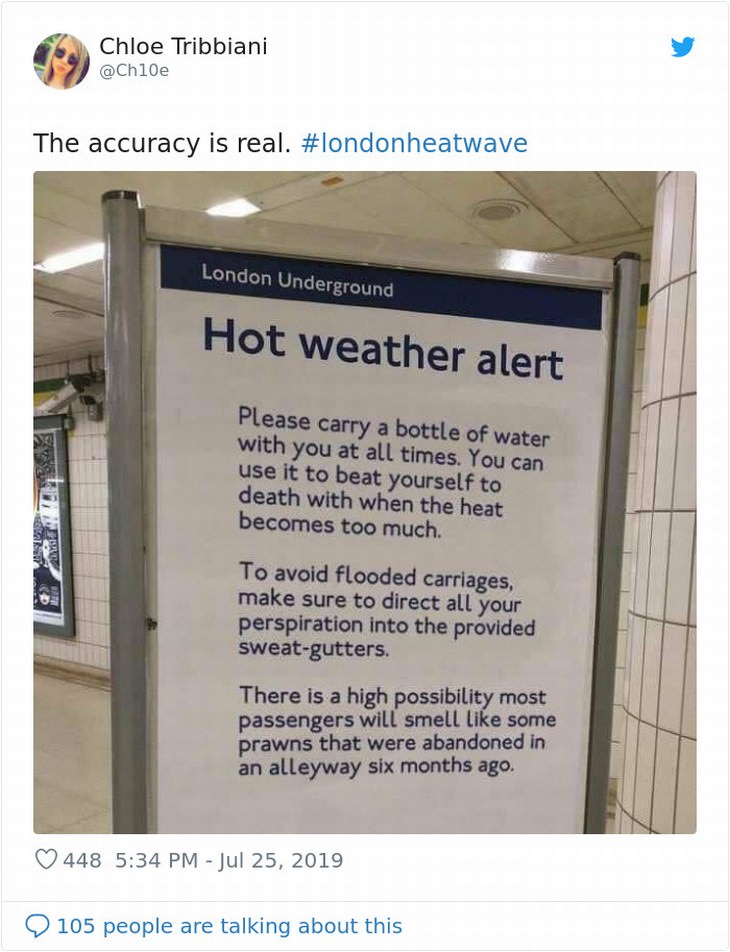 UK heatwave response funny london underground ad