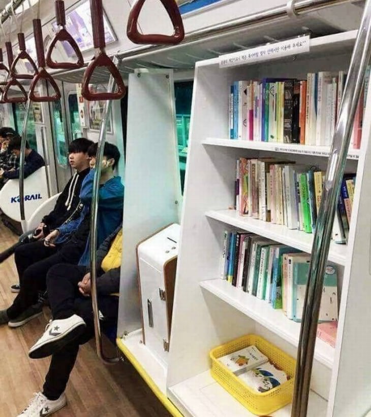 clever gadgets and inventions found in store book shelf South Korean train