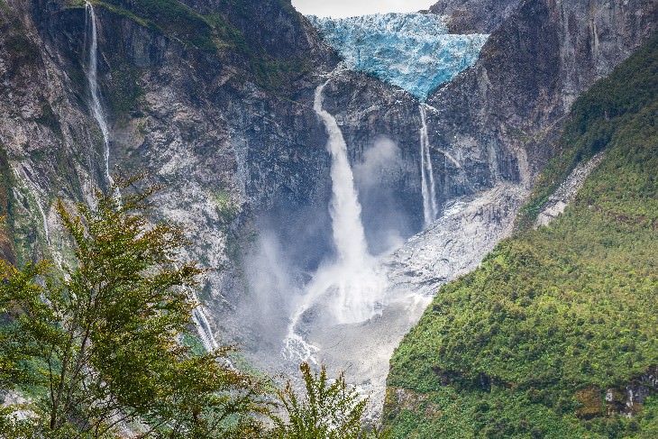 waterfalls hanging glacier