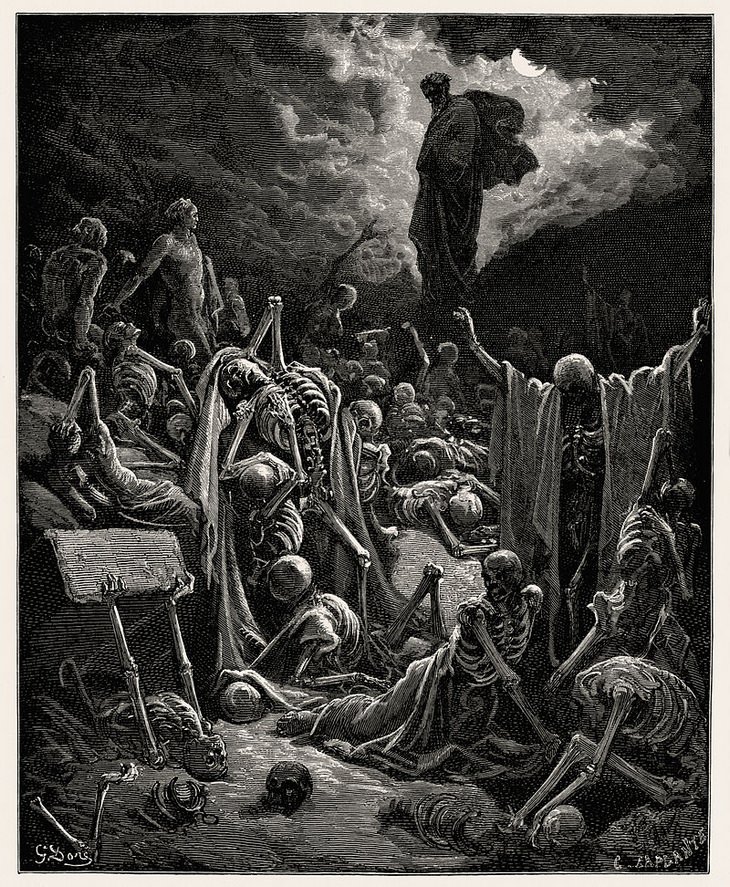 Biblical art: The Vision of the Valley of Dry Bones, Gustave Dore