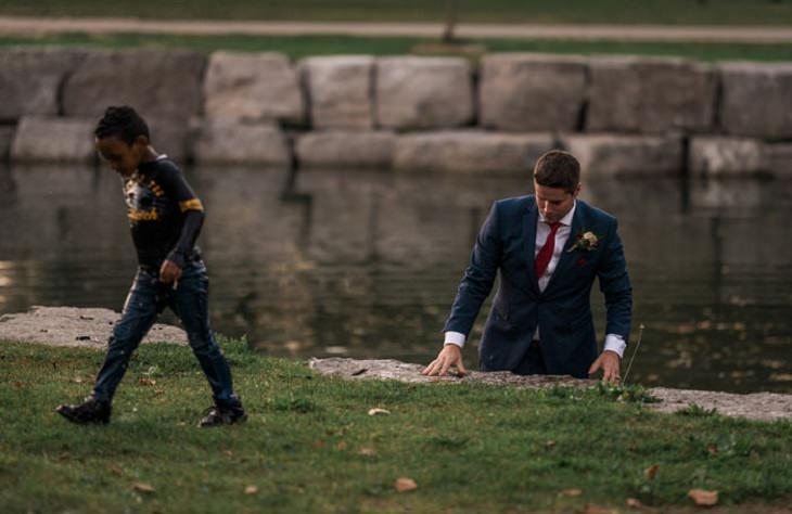 Faith in Humanity: groom saves drowning kid