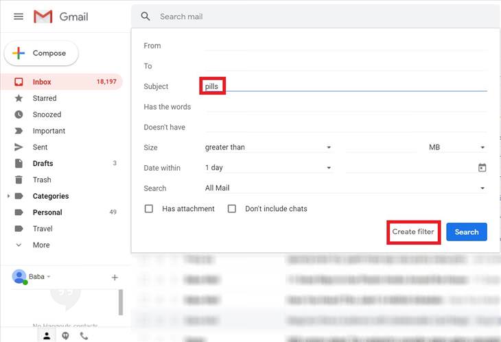 Gmail filters: criteria