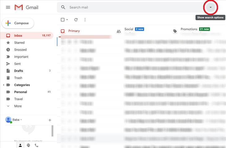 Gmail filters: show search options