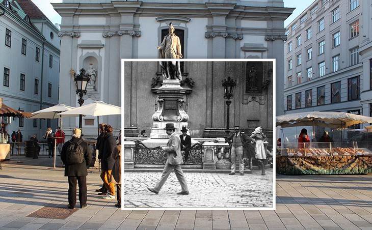 Vienna vintage photos Mariahilfer Strasse in 1900 and 2016