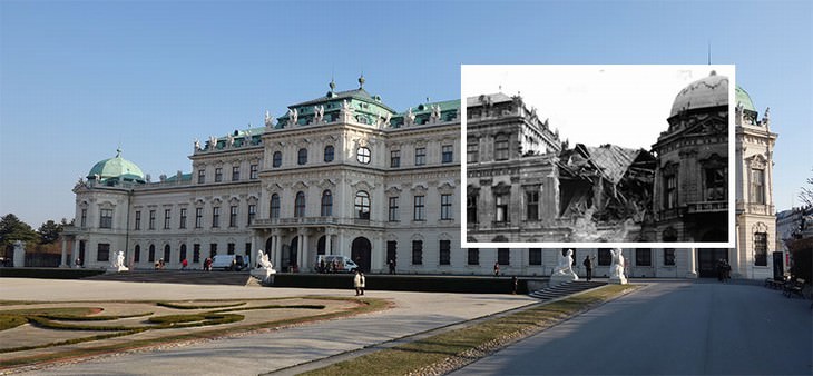 Vienna vintage photos Belvedere Palace 1945 vs. 2015