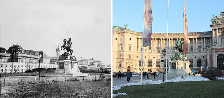 Vienna vintage photos Heldenplatz 1880s vs. 2015
