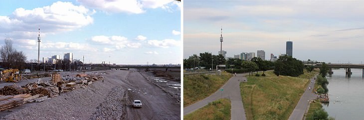 Vienna vintage photos Along The Danube in 1980 and 2019