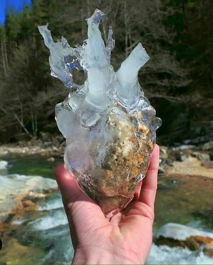 cool and weird nature photo collection frozen rock than looks like a heart
