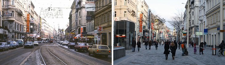 Vienna vintage photos Mariahilfer Street in 1986 and 2015