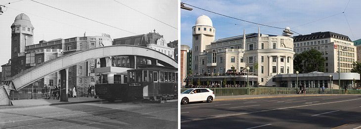 Vienna vintage photos Urania Building in 1930 and 2019