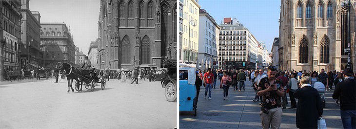 Vienna vintage photos Stephansplatz 1914 vs. 2018