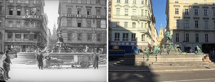 Vienna vintage photos Neuer Markt 1910 vs. 2018