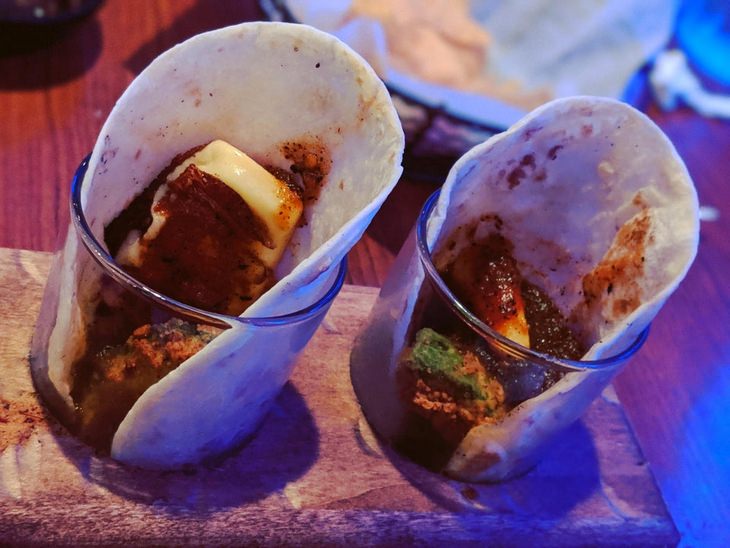 Pretentious food presentations: tacos in glass