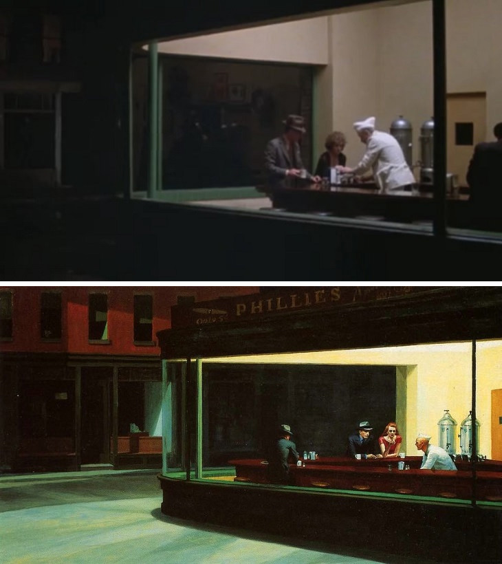 Scenes from paintings: Nighthawks Hopper Pennies from Heaven