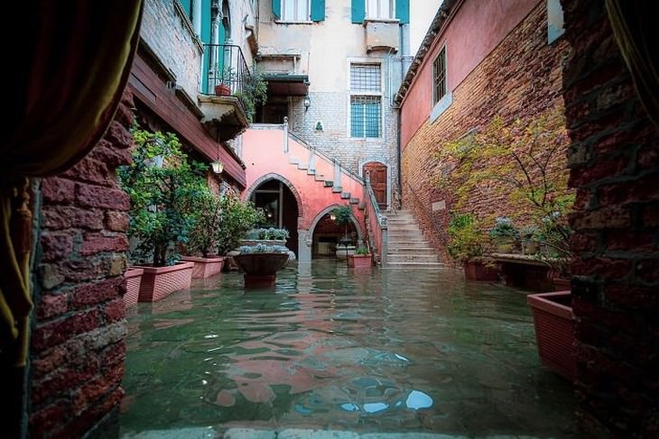 Flooded Venice alleyway