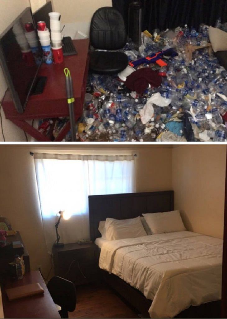 Before and After Cleaning Photo room depression