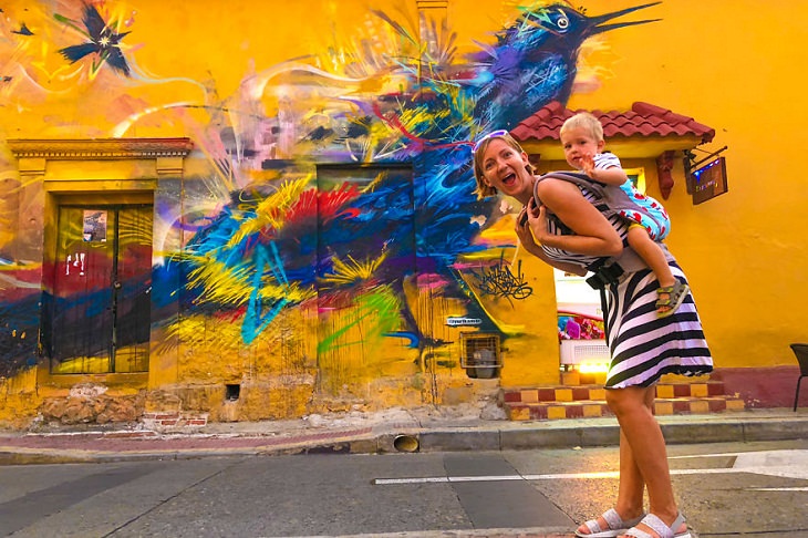 Street Art Holy Trinity Square in Cartagena, Colombia.