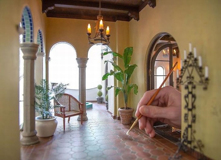 Chris Toledo miniature room design Spanish-Style Loggia from the 1920's