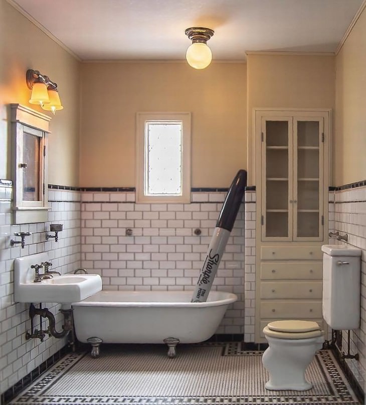 Chris Toledo miniature room design Closeup Shot of the 1920's Bathroom