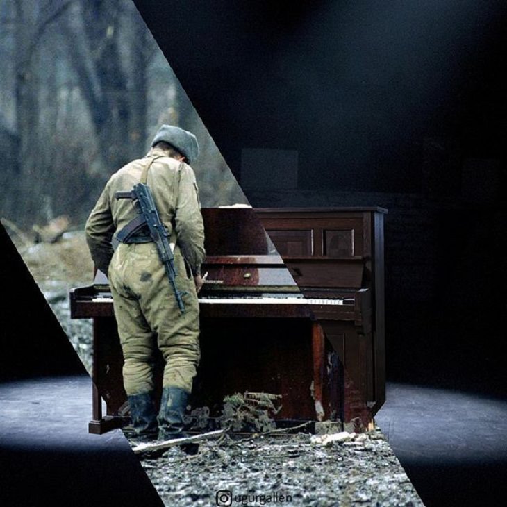 Contrasting Collages soldier piano 