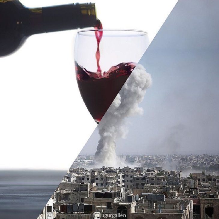 Colagens contrastantes explosão de bomba de vinho 