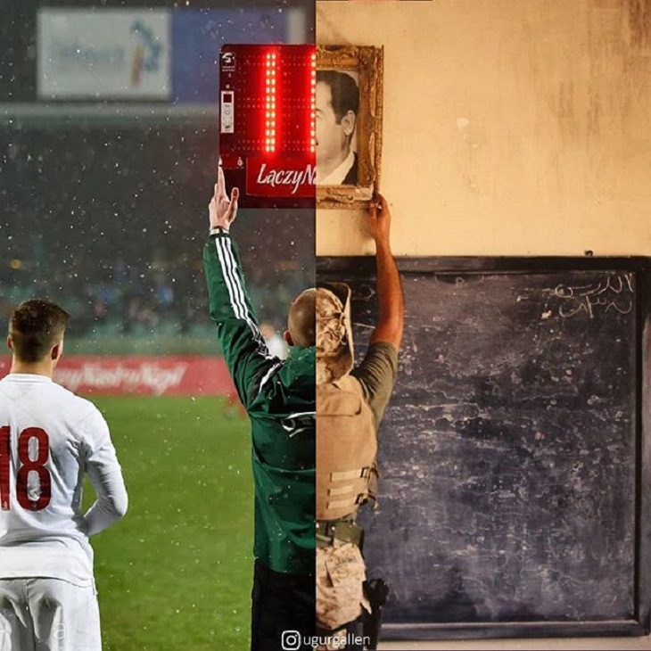 Contrasting Collages football war