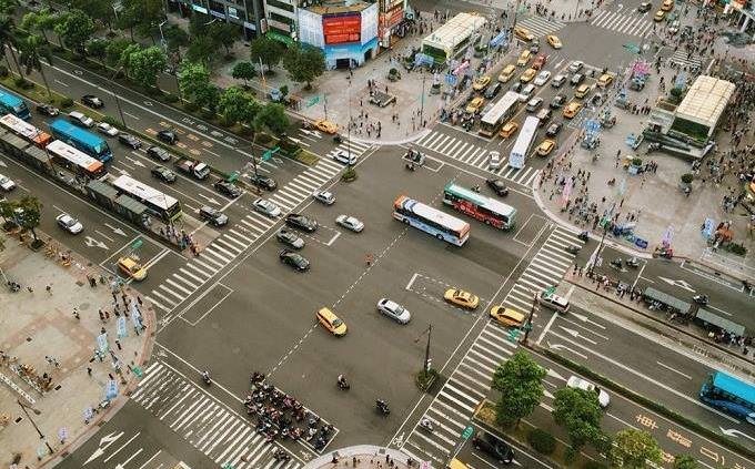 Busy interchange from above