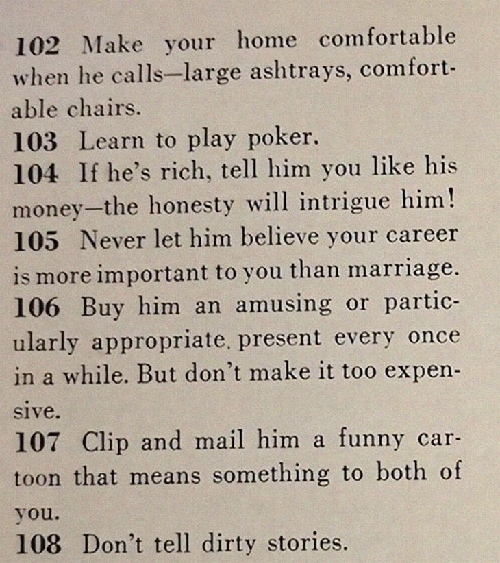 An article from 1958 listing 129 ways to find a husband