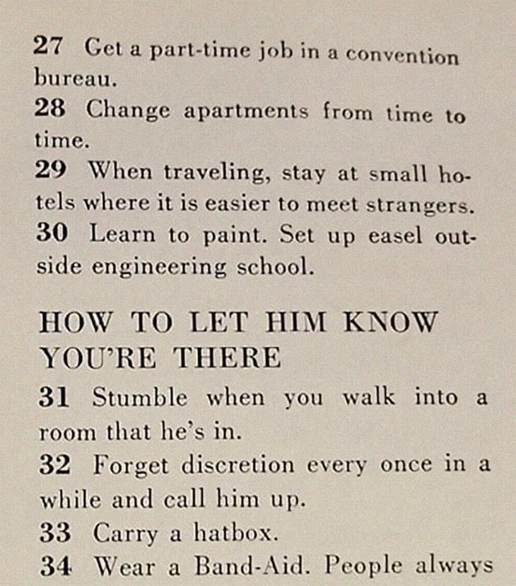 An article from 1958 listing 129 ways to find a husband