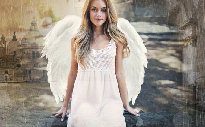 A woman with angel wings
