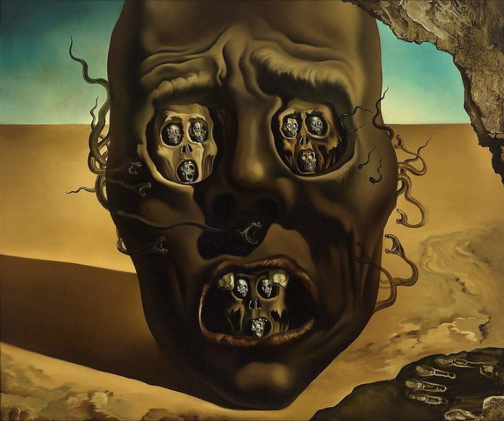 creepy paintings “The Face of War” by Salvador Dalí (1940)