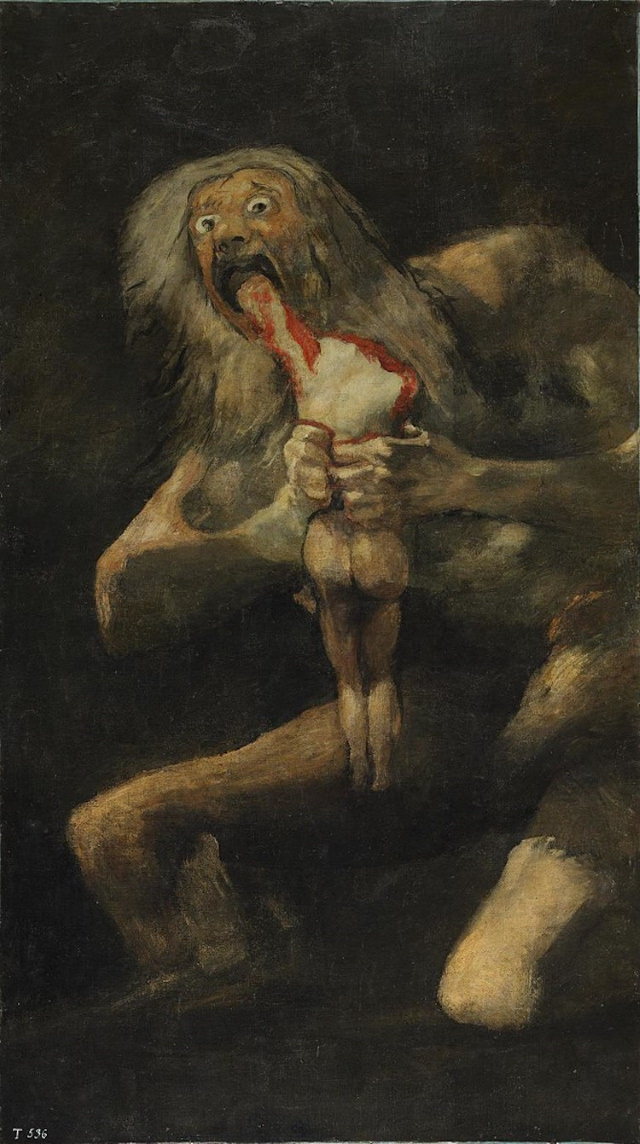 creepy paintings “Saturn Devouring His Son” by Francisco Goya (circa 1819-1823)