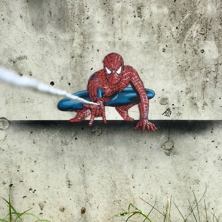 Clever and Captivating Street Art by JPS, spiderman