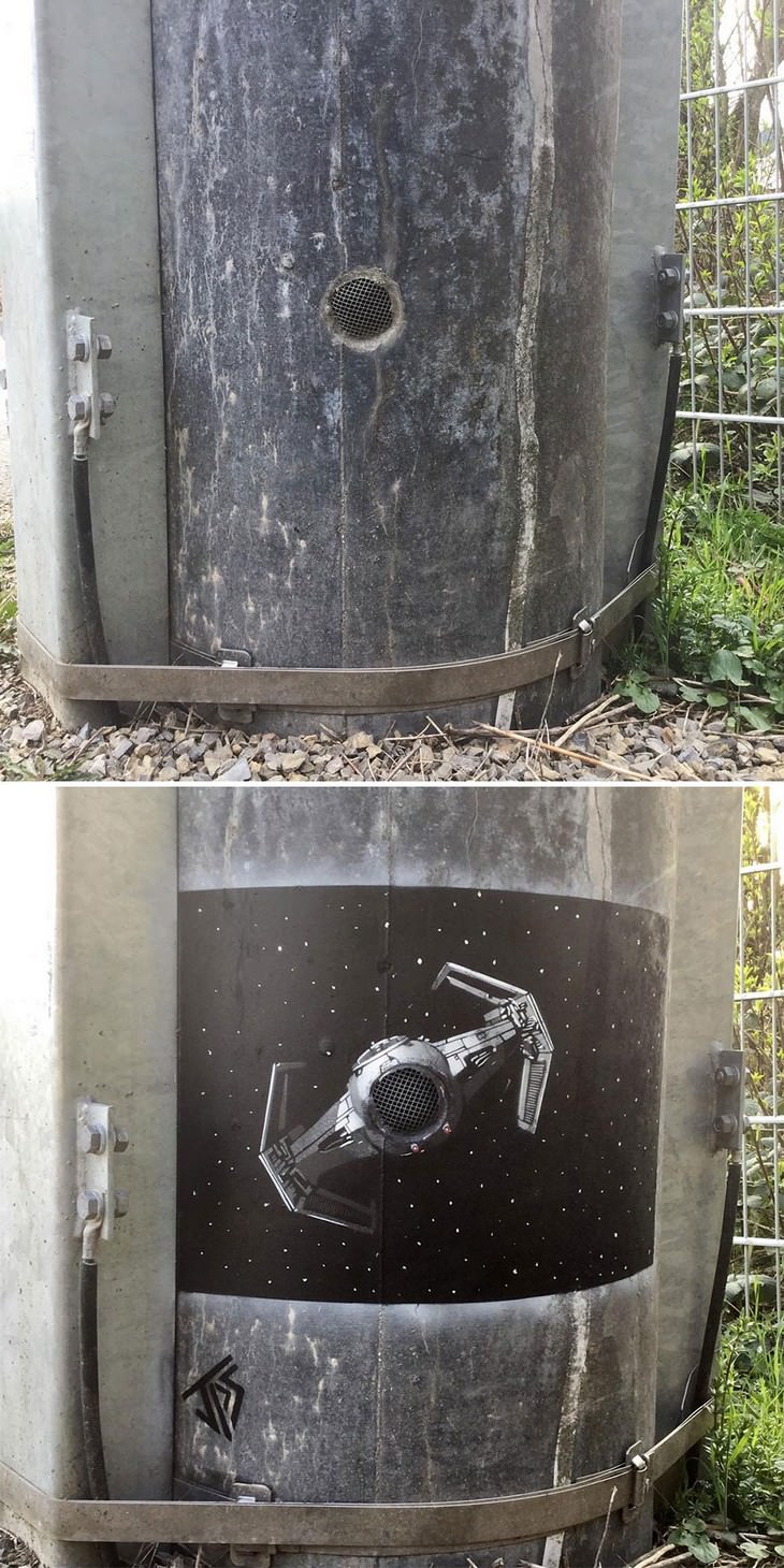 Clever and Captivating Street Art by JPS, spaceship